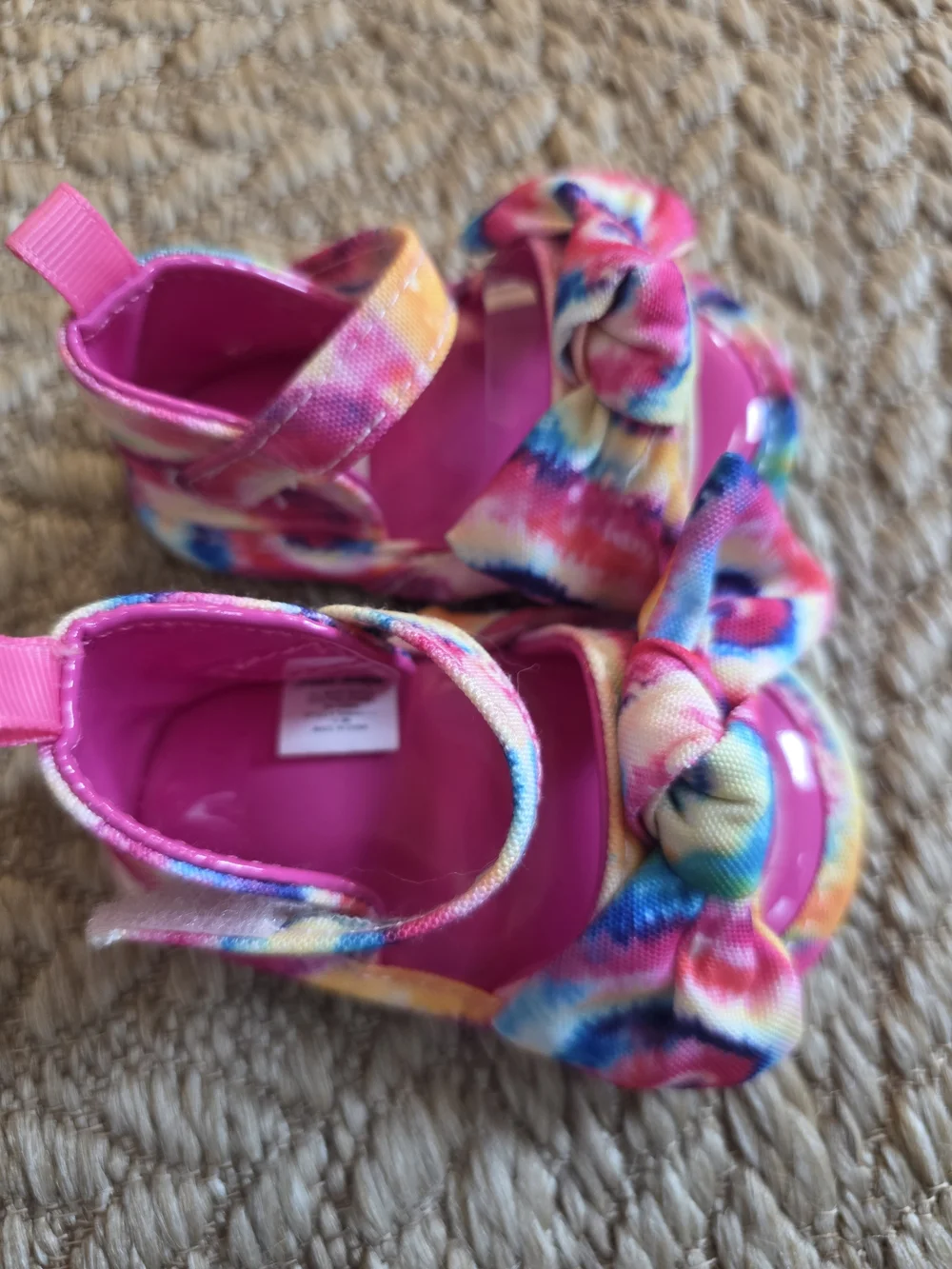 Baby Girls' Multicolor Tie-Dye Sandals with Pink Insole Velcro Strap 0-3